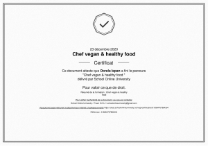 Certificat chef vegan