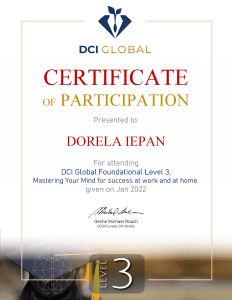 DCI 3 - Stăpânește-ți mintea - Certificat de participare DORELA IEPAN